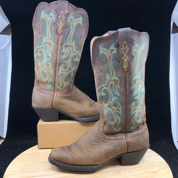 Justin Classic Western Boots square toe London Calf Style 1409 Wmns Size 6 - Picture 1 of 11